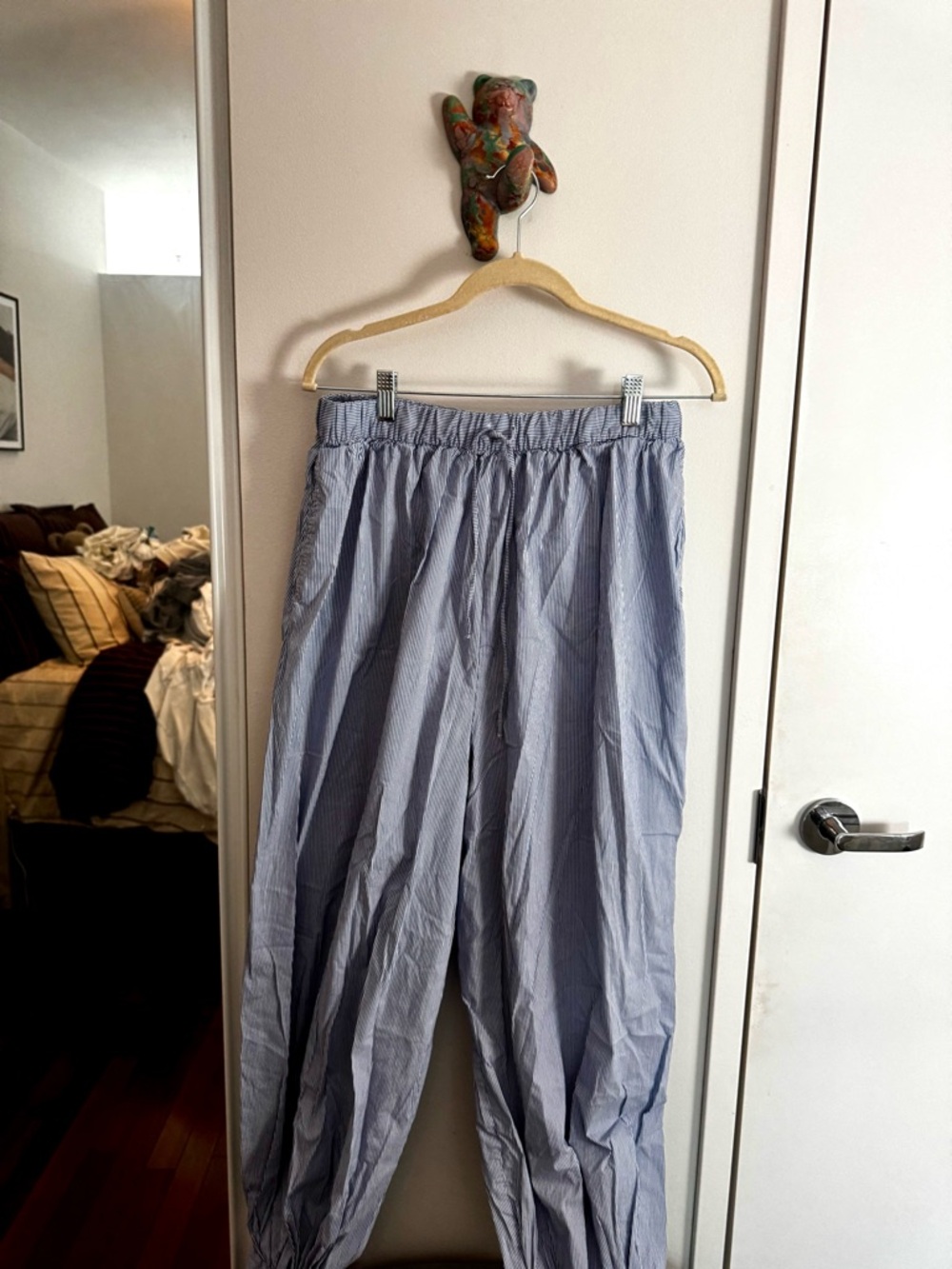 ZARA Blue White Striped Poplin Balloon Pants - Picture 2 of 6